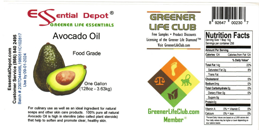Avocado Oil Gallon Jug for Essential Depot assigned 09/15/2022 734