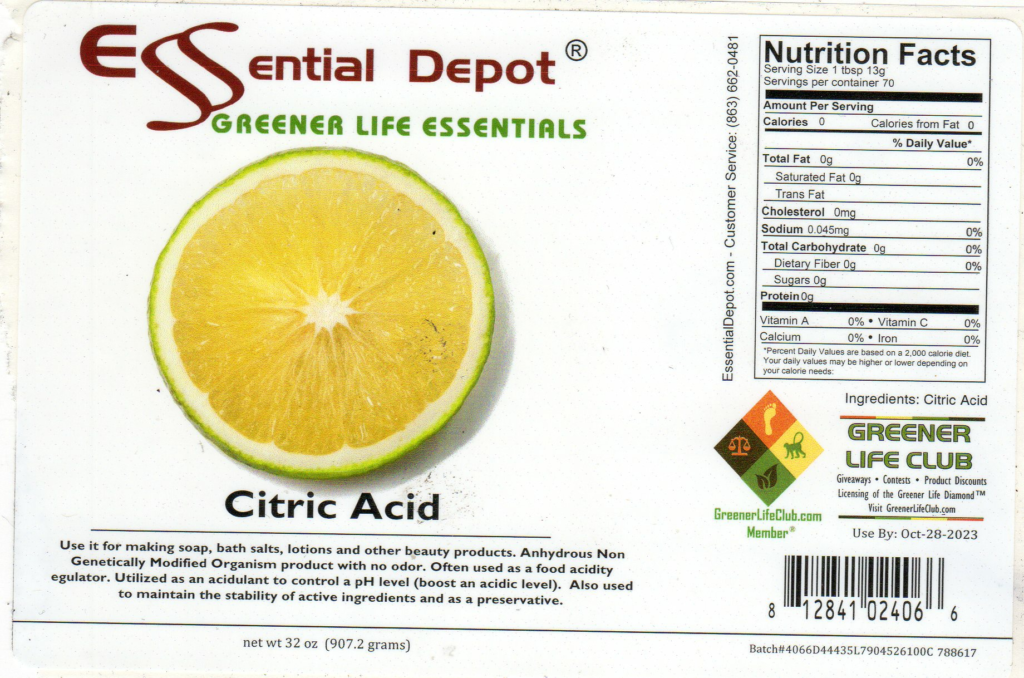 Citric Acid Quart Wide Mouth for Essential Depot assigned 10/28/2021