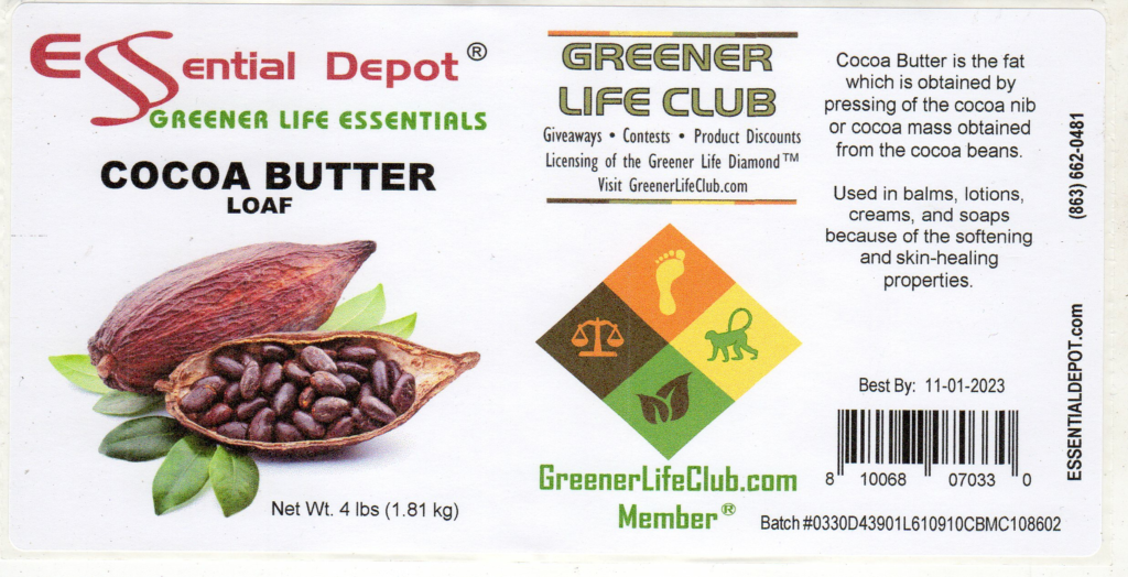 Cocoa Butter Bar 4 lbs for Essential Depot assigned 11/05/2021 200 pm Essential Depot, Inc.