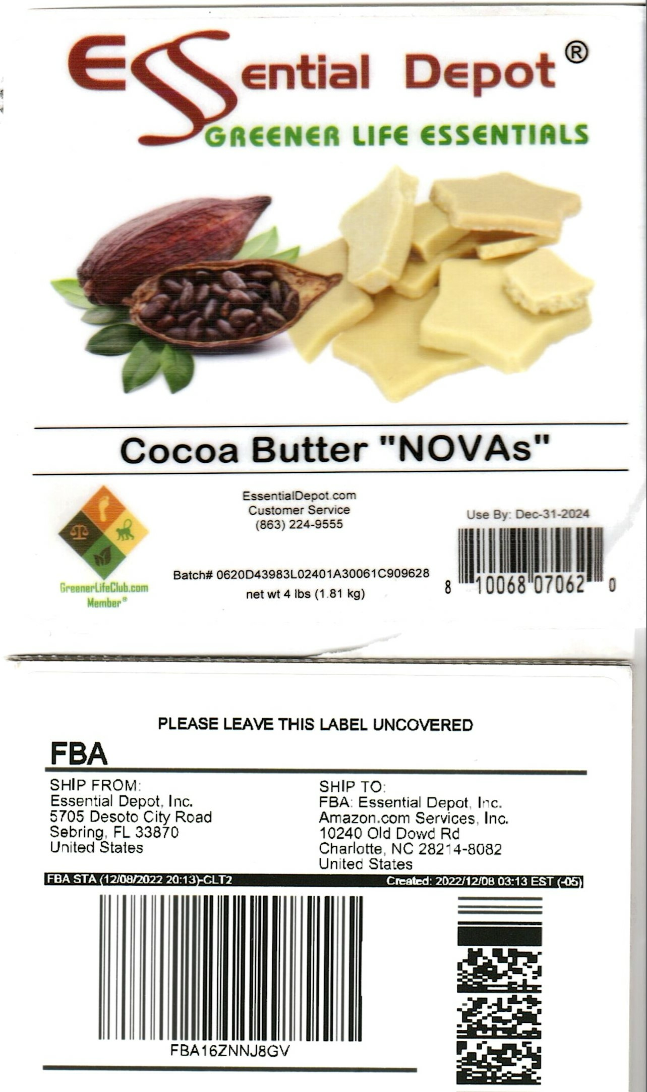 Cocoa Butter Chips Pail Square 1 Gallon GLC Box for Amazon