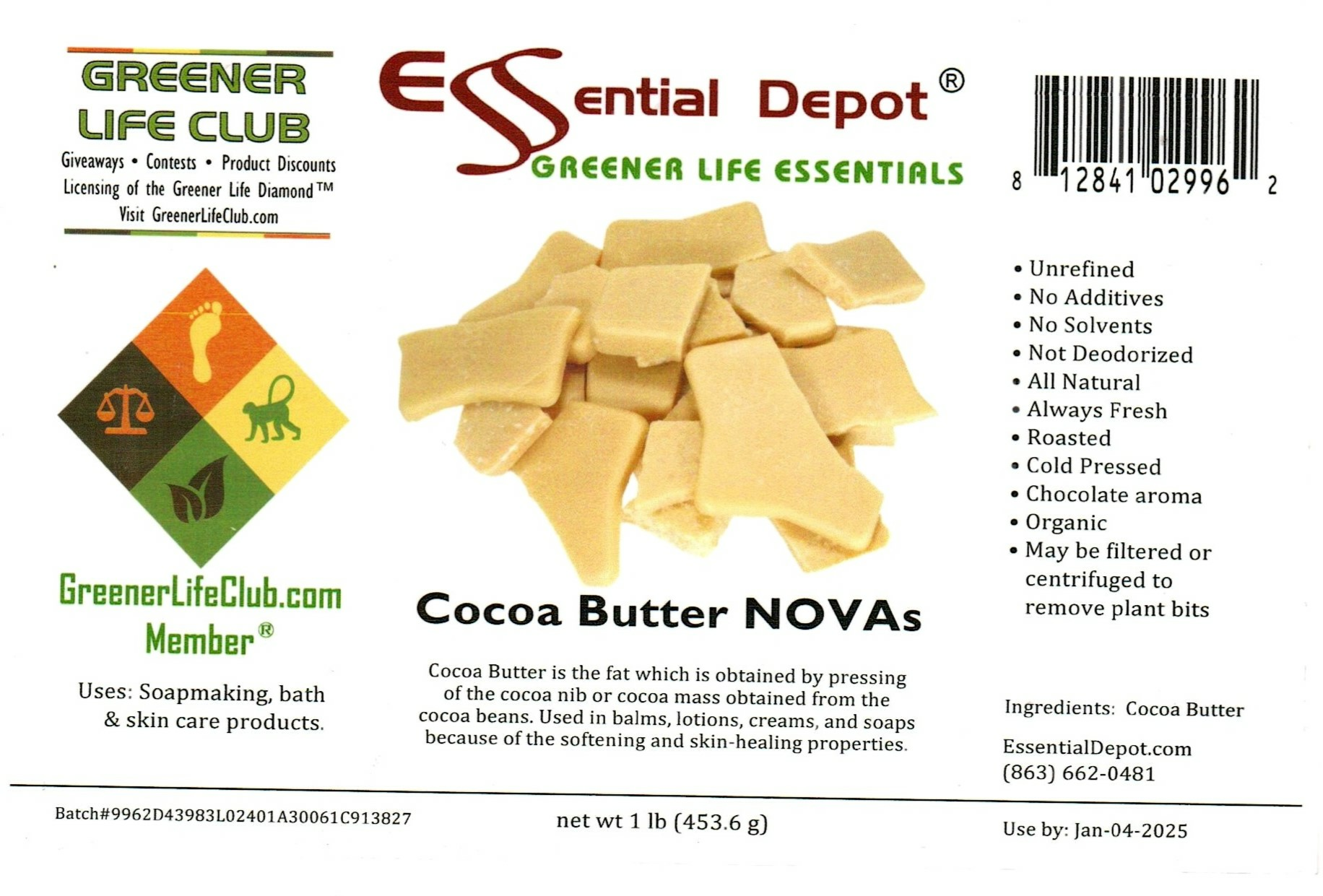 Cocoa Butter Chips Quart Cylinder Wide Mouth for Essential Depot