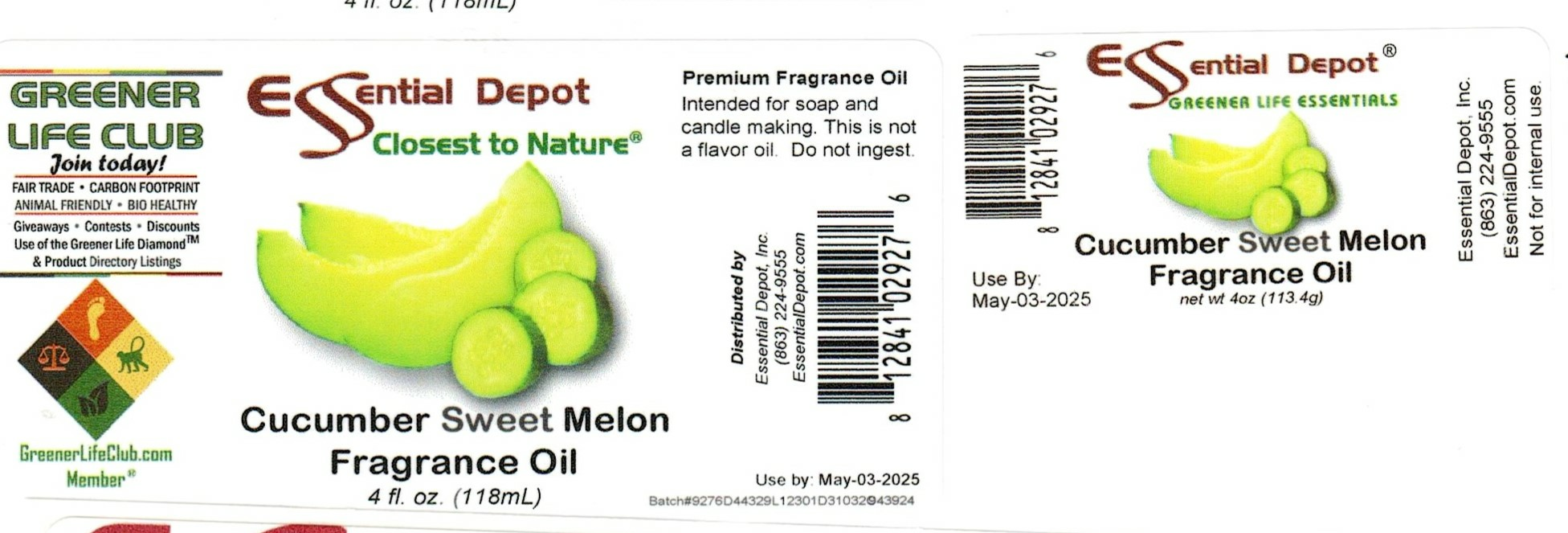 Cucumber Sweet Melon Fragrance Oil 4oz Amber Glass Bottle for Essential