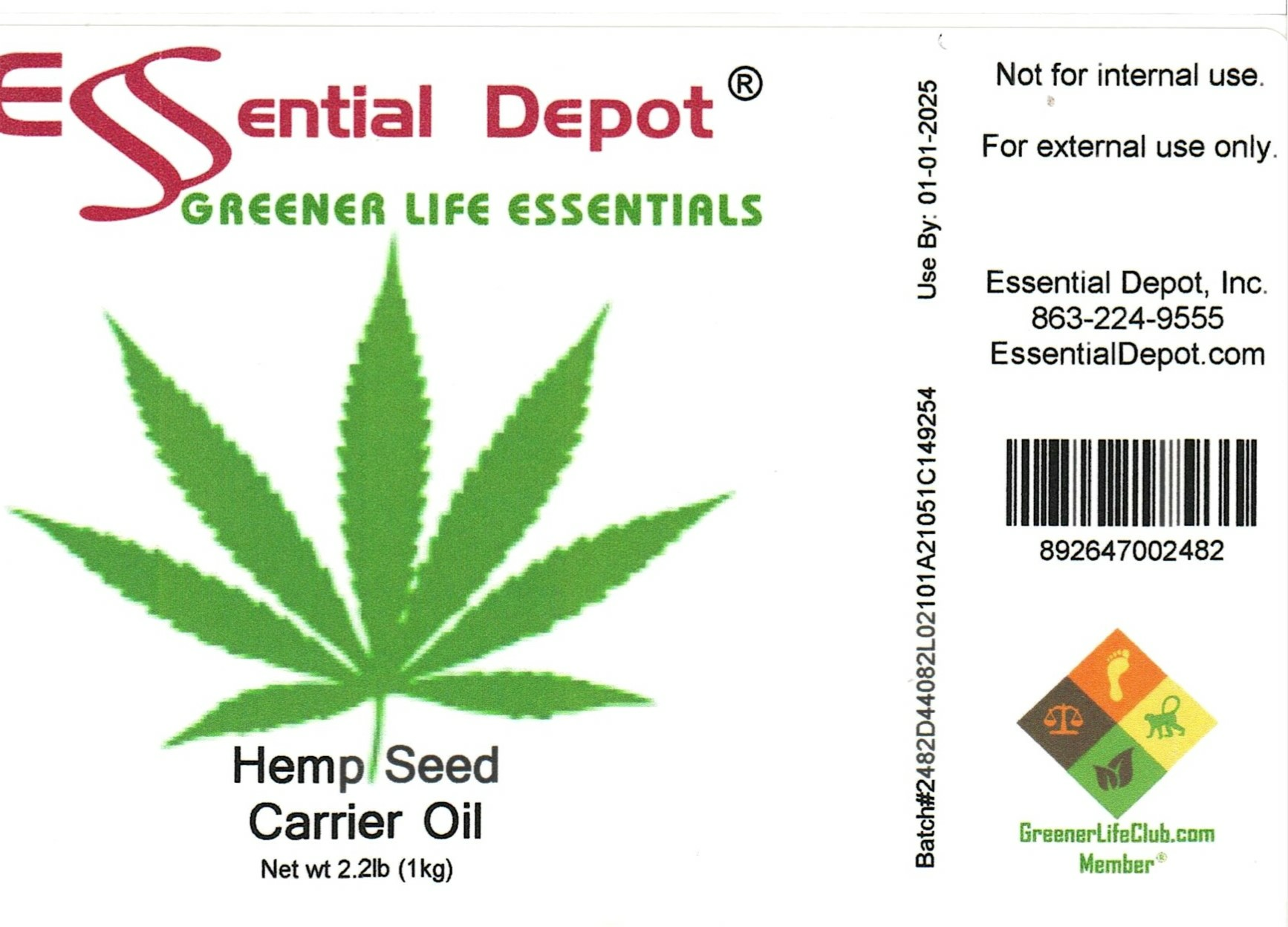 Hemp Seed Oil 1 KG Bottle for Essential Depot assigned 01/13/2023 316
