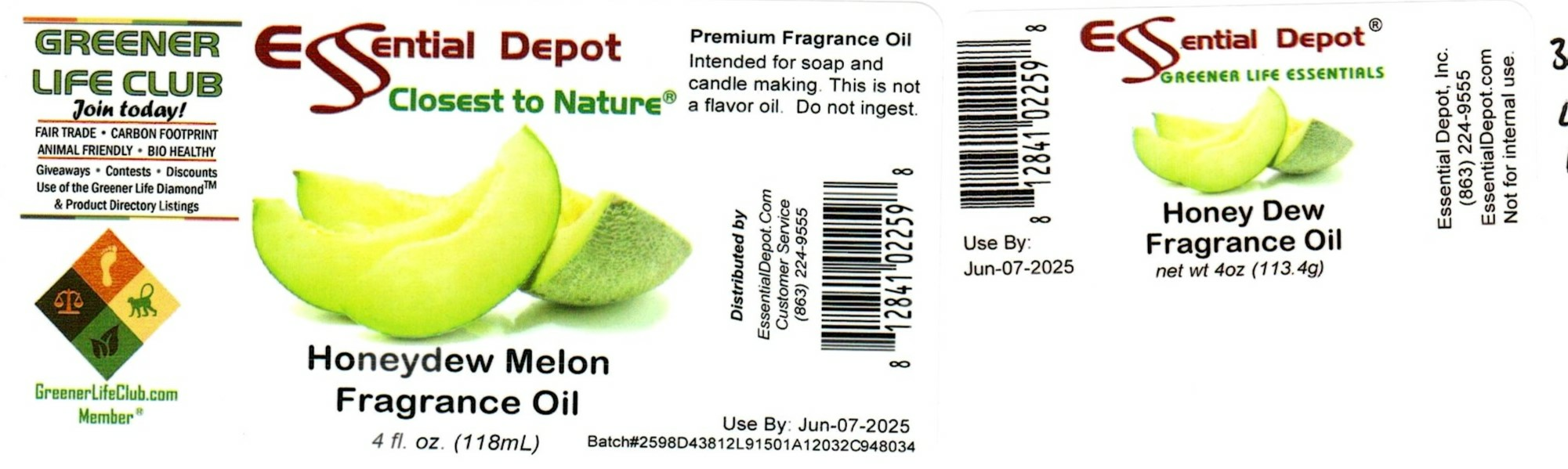 Honeydew Melon Fragrance Oil 4oz Amber Glass Bottle for Essential Depot