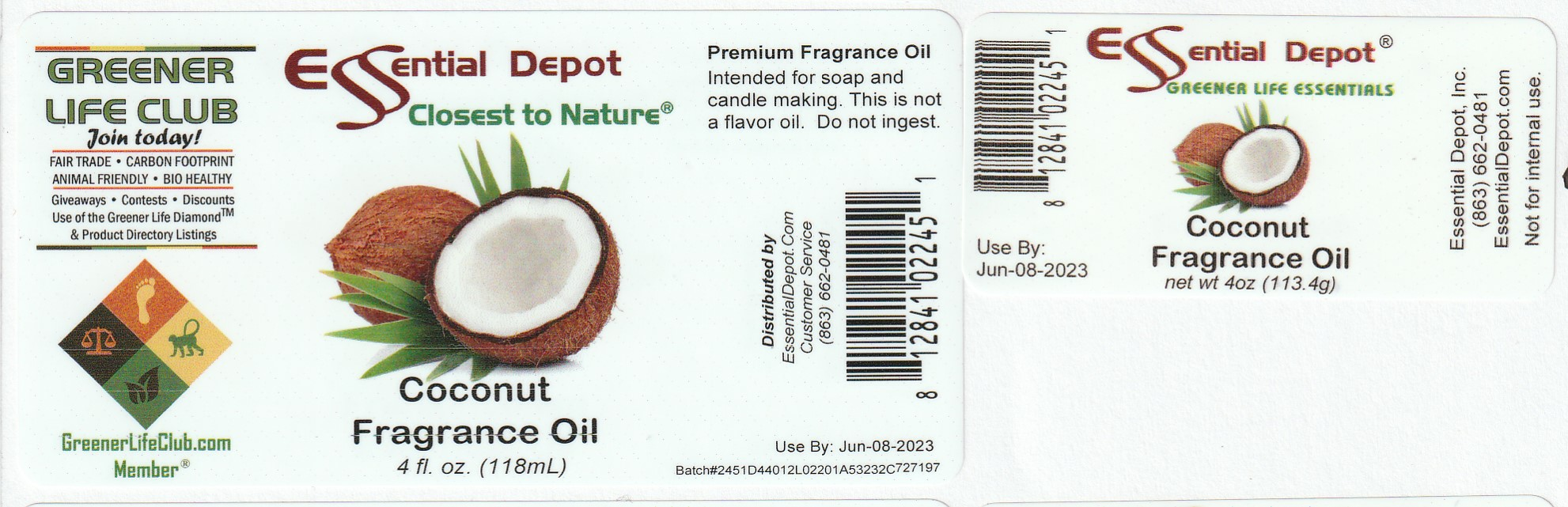 Coconut Fragrance Oil 4oz Glass Bottle for Essential Depot assigned 06