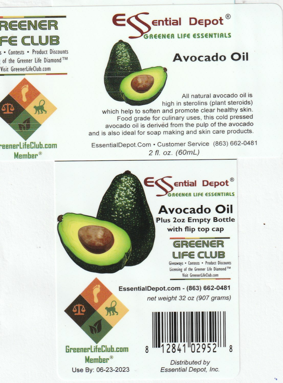 Avocado Oil + 2oz Empty Flip Top Cap Bottle 2oz w/ Flip Top Cap for