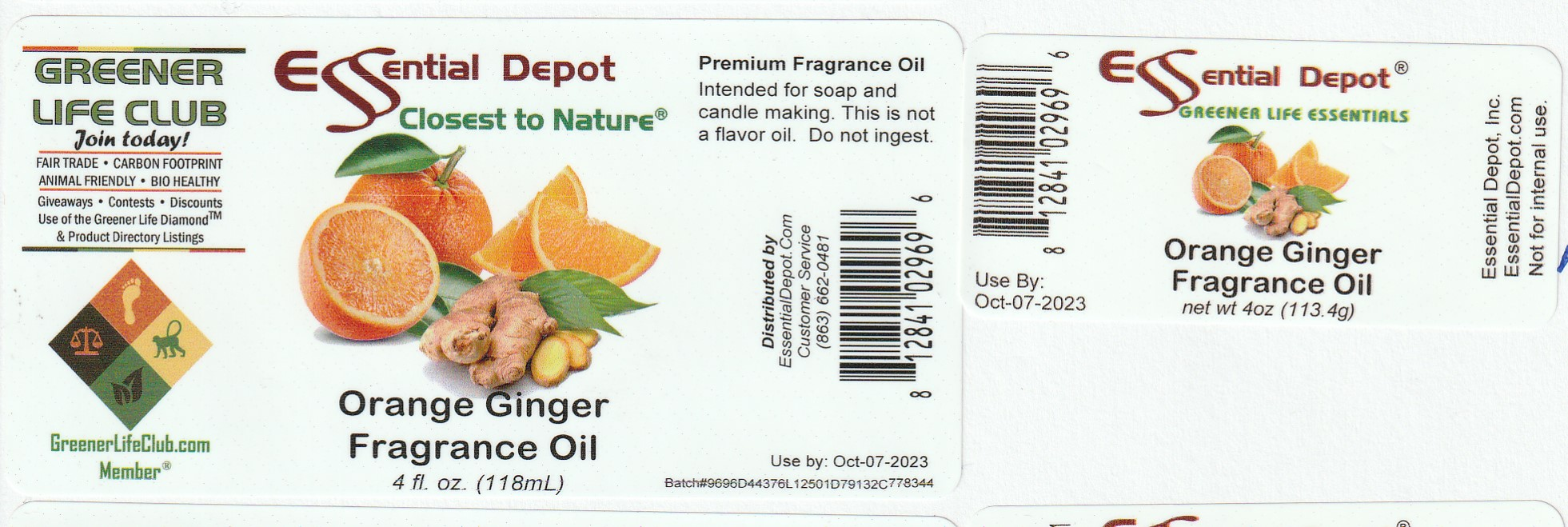 Orange Ginger Frangrance Oil 4oz Amber Glass Bottle for Essential Depot