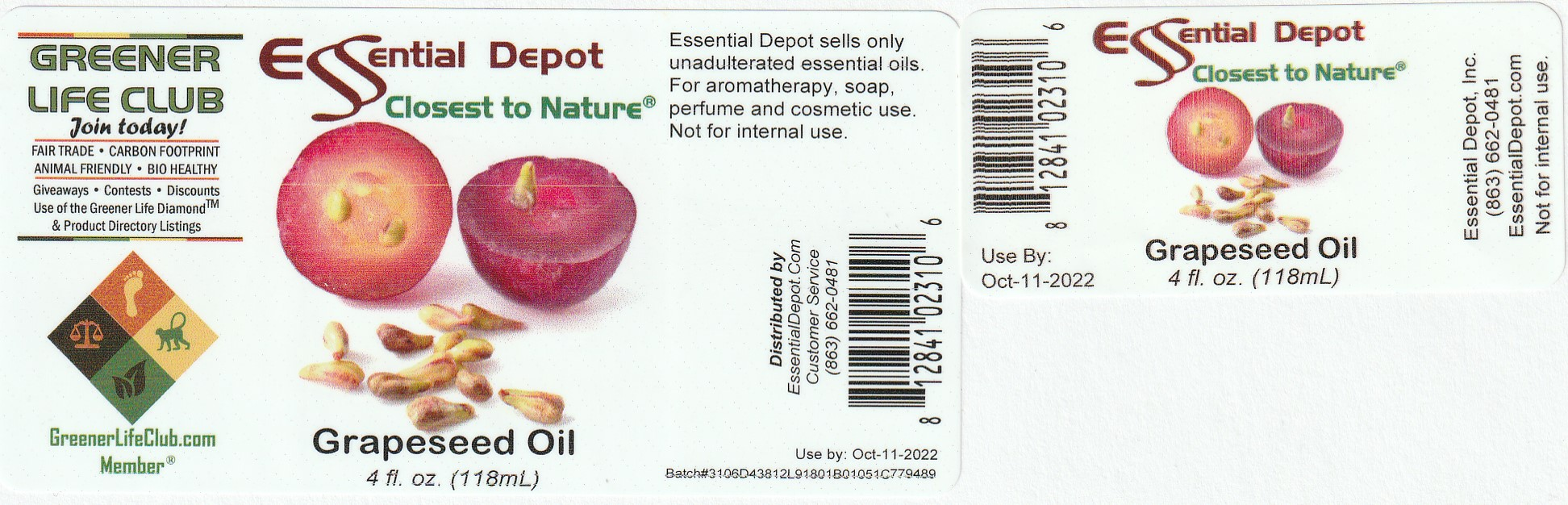 Grapeseed Oil 4oz Amber Glass Bottle for Essential Depot assigned 10/11