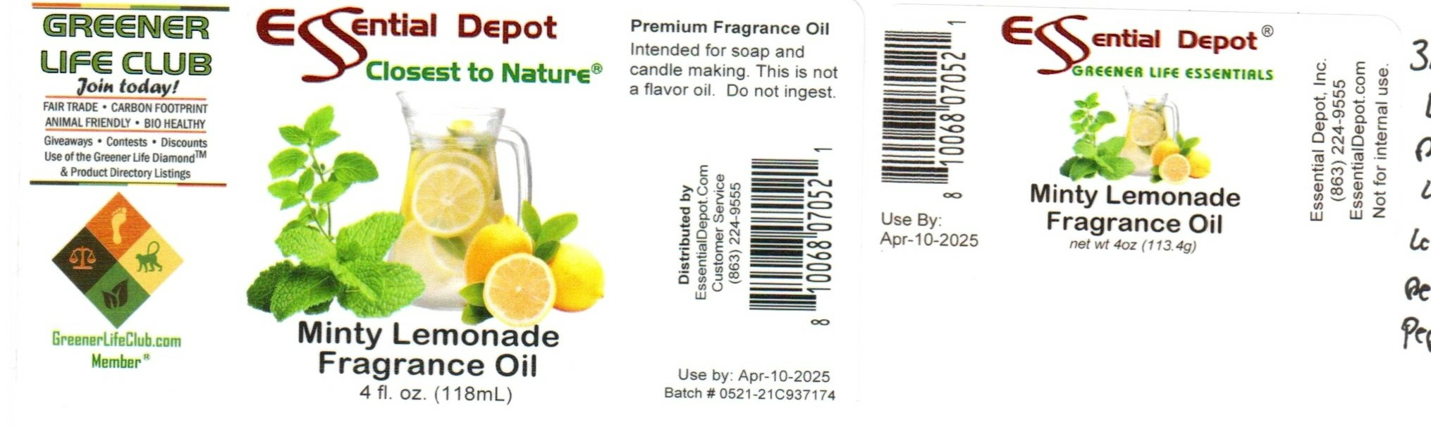 Minty Lemonade Fragrance Oil 4oz Amber Glass Bottle for Essential Depot