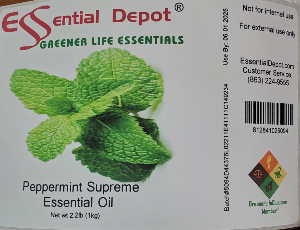 Peppermint Essential Oil 1 KG Bottle for Essential Depot assigned 06/19