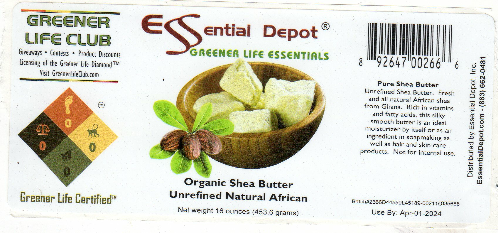 Shea Butter 16oz Cylinder Wide Mouth for Essential Depot assigned 04