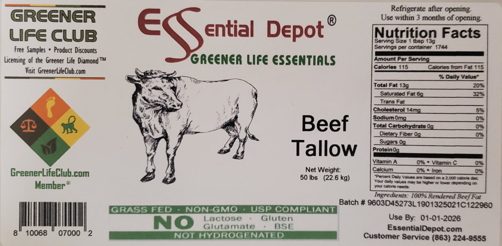 Beef Tallow Boxed (12x12x12) 50 lbs for Essential Depot assigned 01