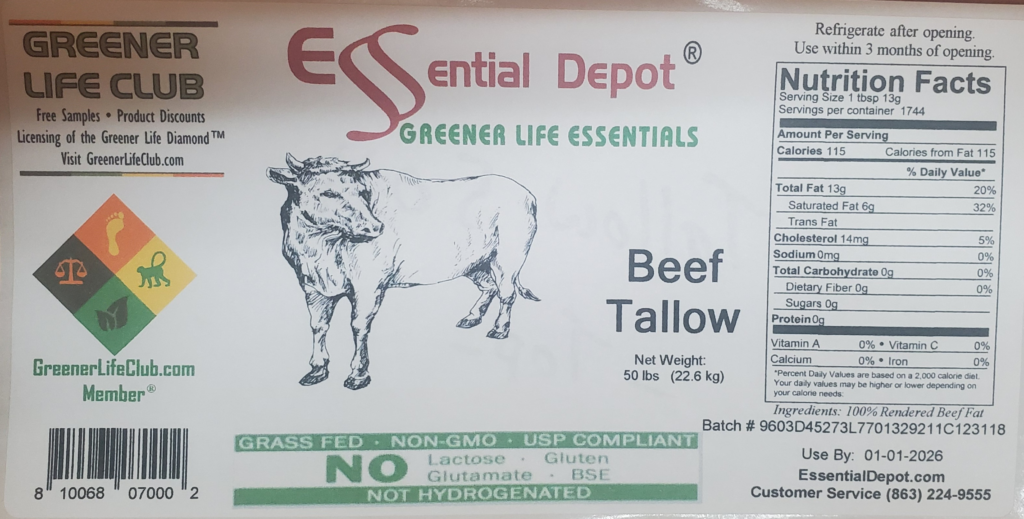 Beef Tallow Boxed (12x12x12) 50 lbs for Essential Depot assigned 01