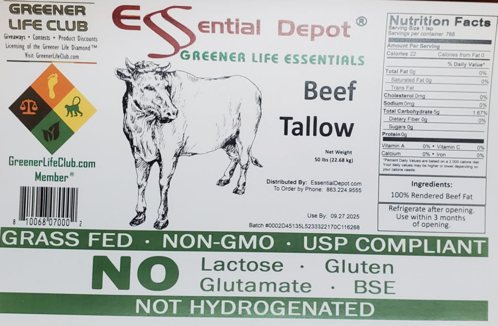 Beef Tallow Boxed (12x12x12) 50 lbs for Essential Depot assigned 09