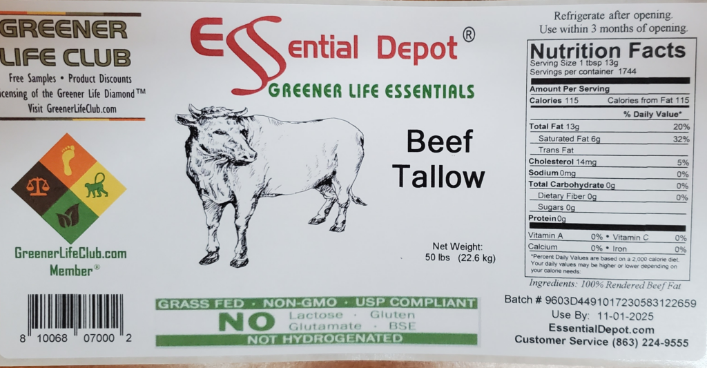 Beef Tallow Boxed (12x12x12) 50 lbs for Essential Depot assigned 11