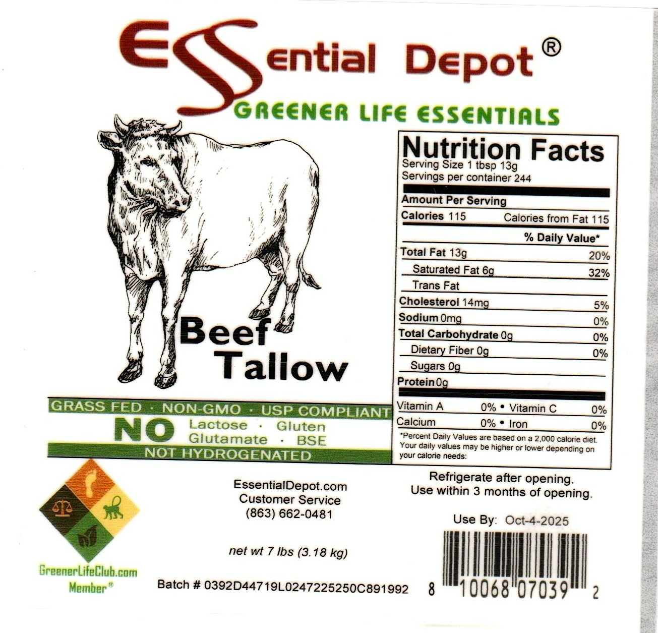 Beef Tallow Pail Square 1 Gallon GLC Box for Essential Depot assigned