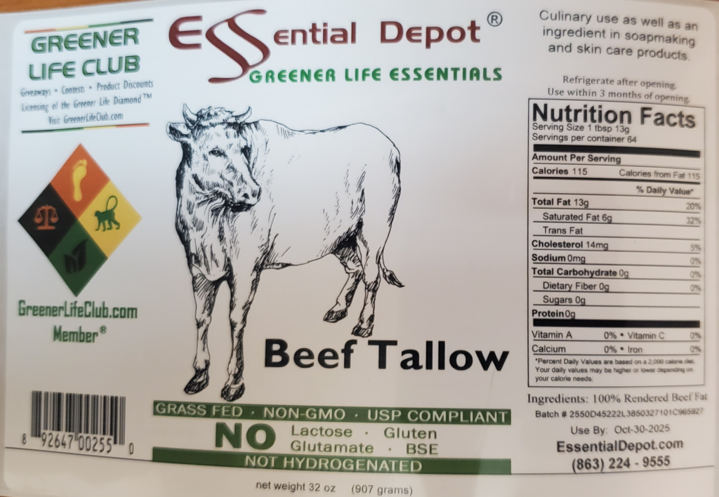 Beef Tallow Quart Cylinder Wide Mouth for Essential Depot assigned 10